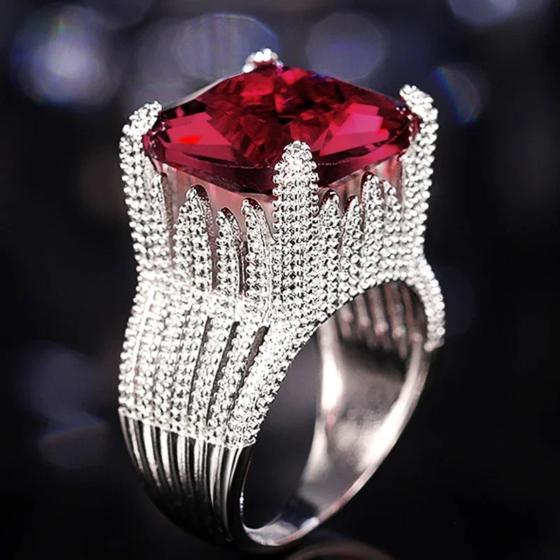 2024 Geometric Red Cubic Zircon Luxury Rings for Women Wedding Party Noble Female Accessories Fancy Gift Modern Trendy Jewelry