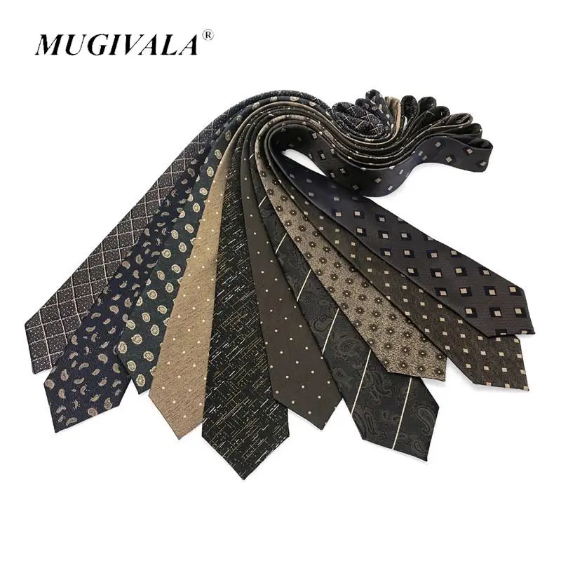 MUGIVALA 8CM Tie Men Autumn Winter  Formal Business Shirt Champagne Coffee Brown Chestnut Neck Tie For Men