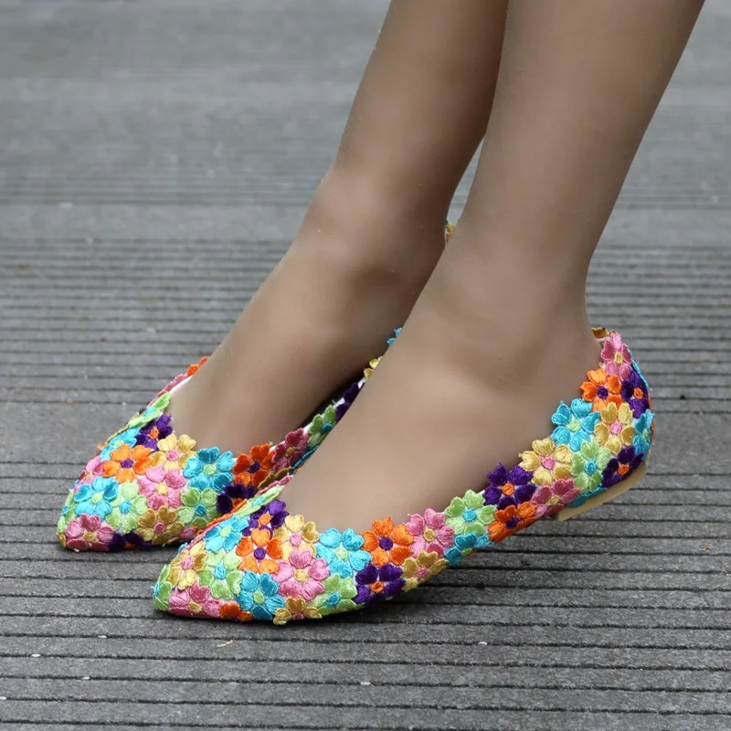 White lace flower bridal shoes handmade wedding shoes colorful flat wedding shoes bridesmaid shoes performance flat shoes