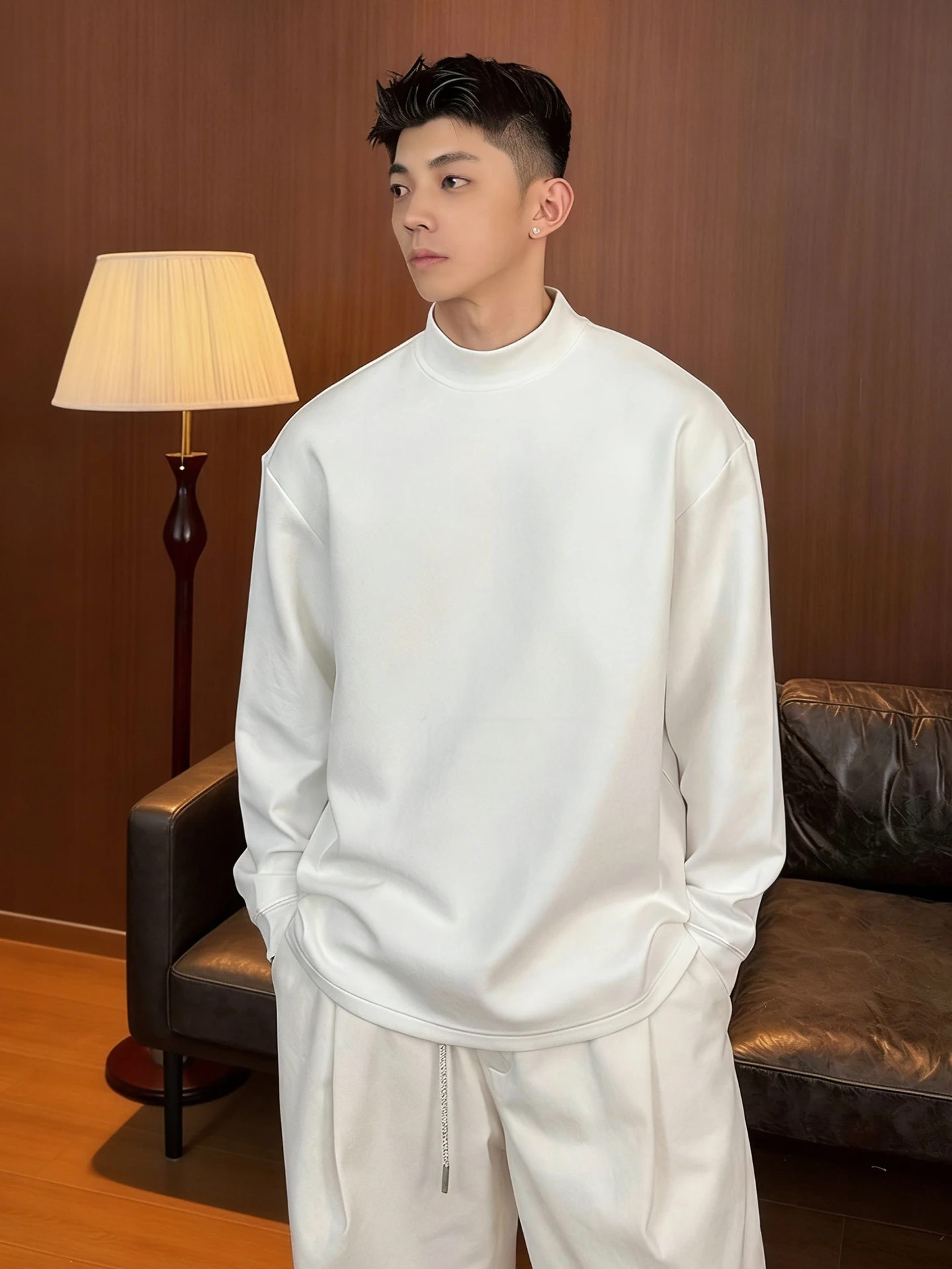 

Мужская термофутболка с высоким воротником из утолщенного флиса, белая, шерстяная, вязаная, с длинным рукавом, для зимы, тепла и комфорта