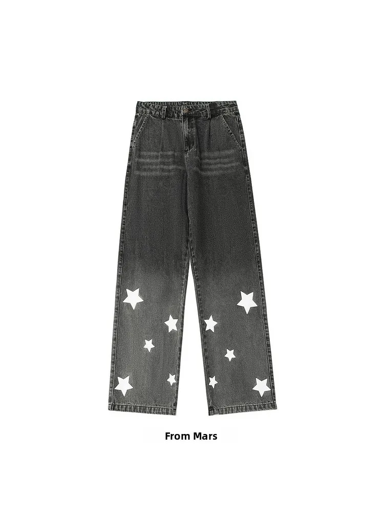 

Loose Fit Men's Jeans from Star Print Casual Straight Leg Long Pants Retro Sle All Seasons Youth Faion Daily Wear