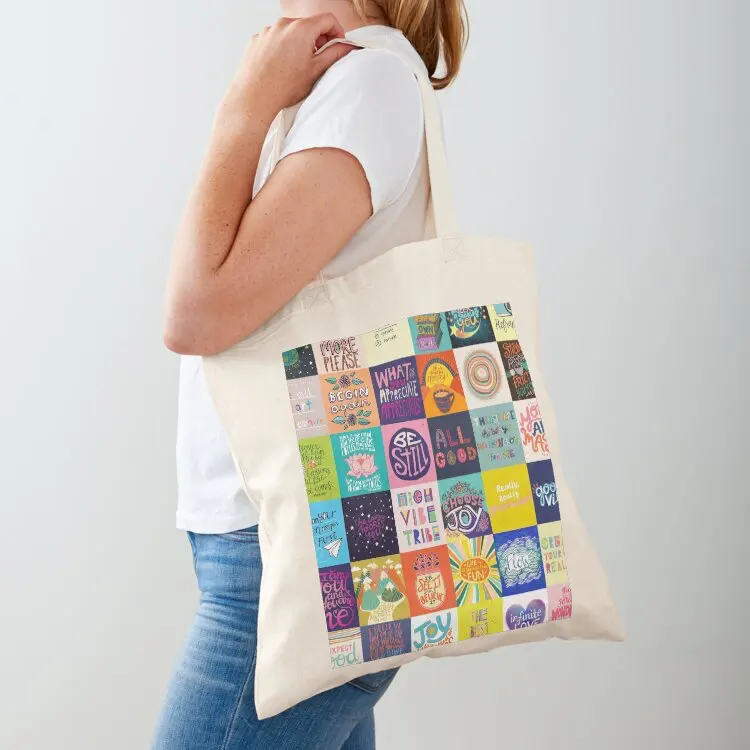 

Positivity Patchwork Tote Bag Handbags women bag luxury women canvas shopping bag Women's shopper