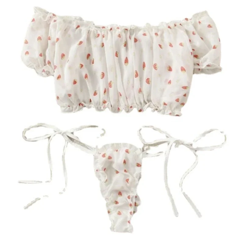 

2 Pieces Set Women'S Pajama White Lace See-through Sexy Mesh Love Print Sexy Pajama Set Elegant Women's Sets Corset Mujer Bra