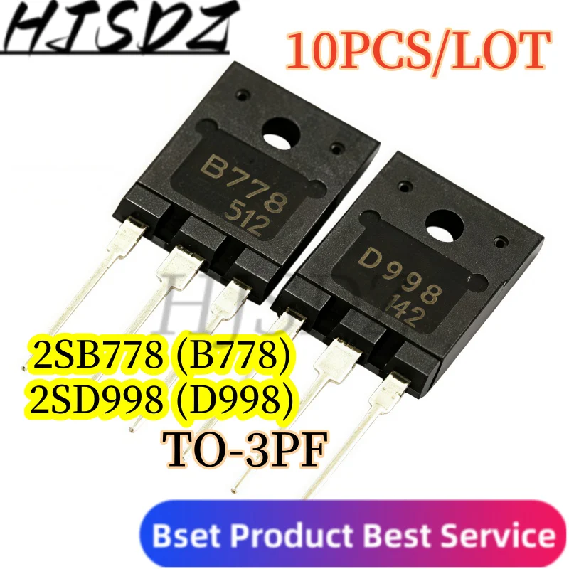 【10PCS/LOT】 2SB778 (B778) PNP / 2SD998 (D998) NPN TO-3PF Complementary Pair Transistor 120V 80W
