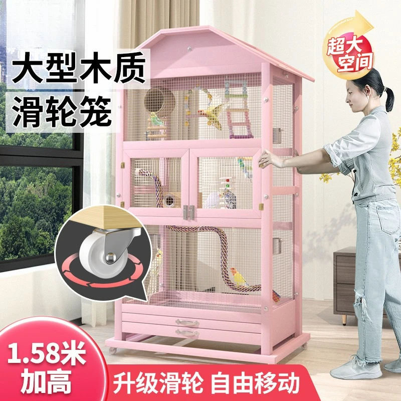 

Parrot cage solid wood large oversized peony tiger skin myna bird cage home luxury villa