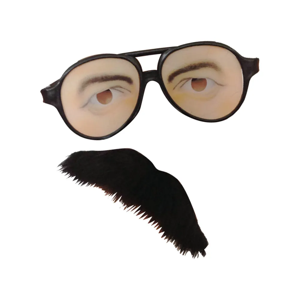 

Pair of Novelty Glasses and Stick on Mustache Lightweight Comfortable Prank Costume Accessories for April Fools Masquerade