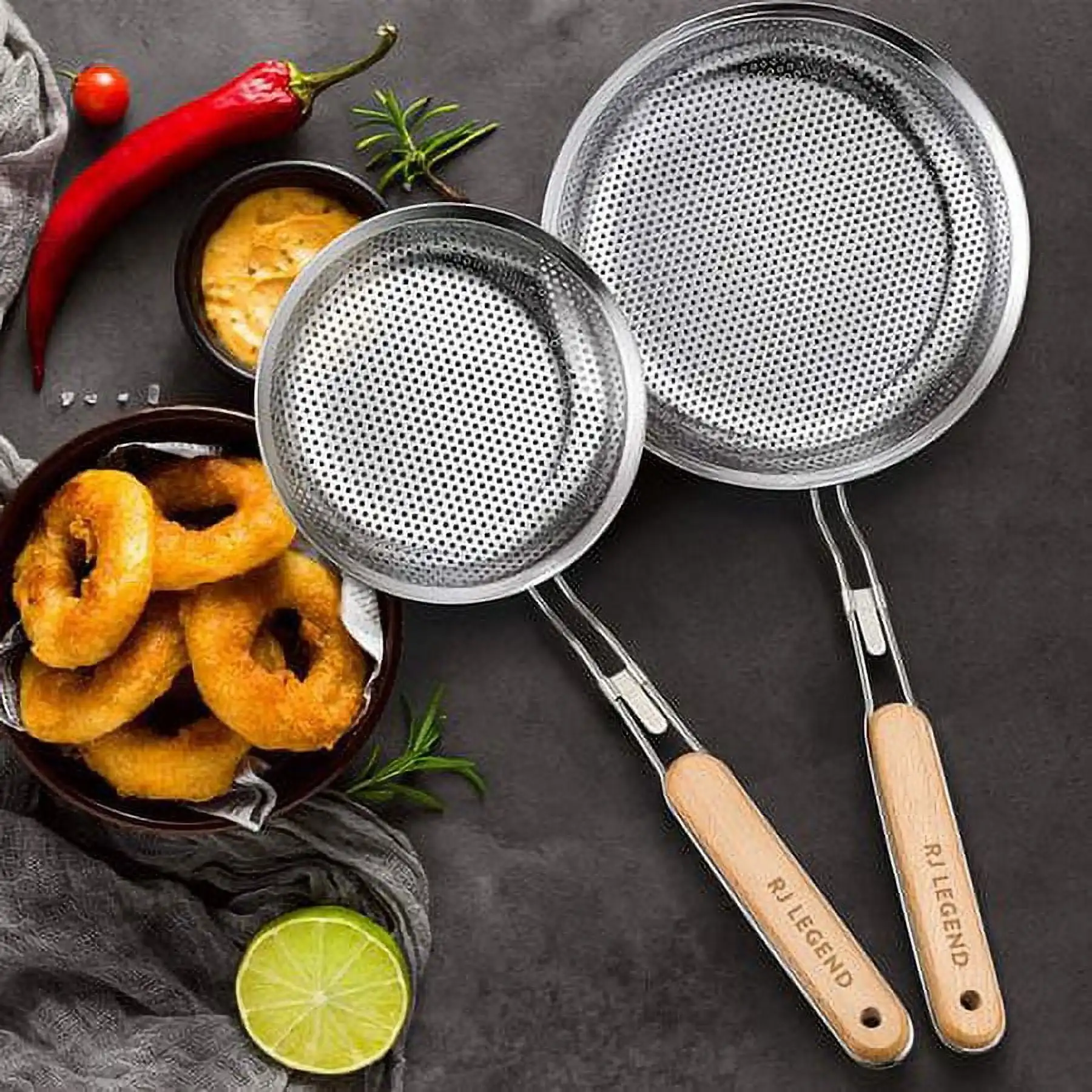 مصفاة مقشدة صغيرة المسامية، سلة معكرونة، مجموعة أدوات المطبخ مكونة من قطعتين