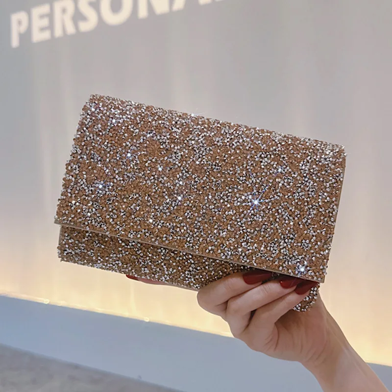 

Women Sequin Diamond Clutch Bag Evening Wedding Purse Glitter Banquet Handbag Black Gold Silver Chain Shoulder Party Bag