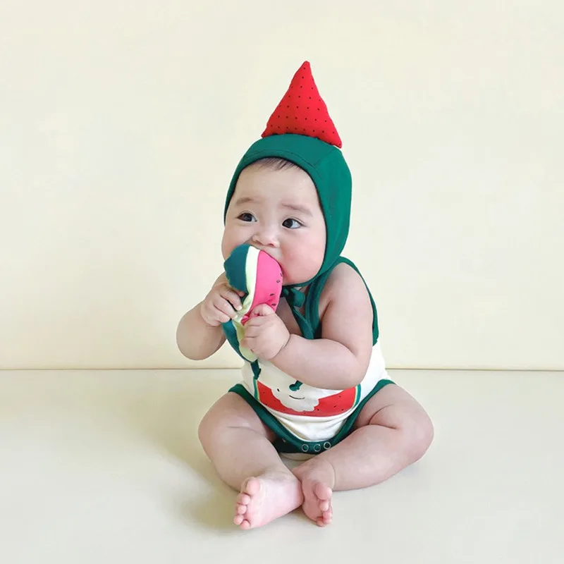 Summer Cute Watermelon Style Jumpsuit boy girl Sling Thin Comfortable Hat Suitable Going Out Newborn Toddler Cotton Baby clothes