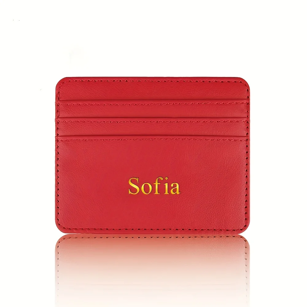 Custom Gilding Name PU Leather Card Holder Woman Man Fashion Slim Mini Card Bag Leather Personalized Name Luxury Casual Purse