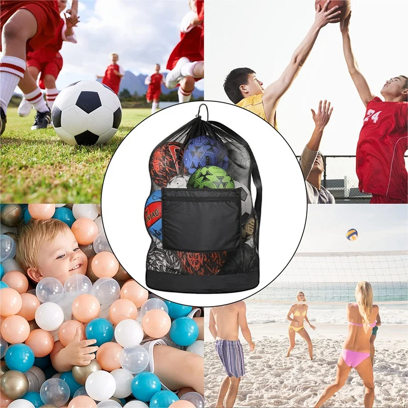 2 Pack Heavy Duty Extra Large Ball Bag Mesh Soccer Ball Bag Adjustable For Soccer Basketball Volleyball Baseball