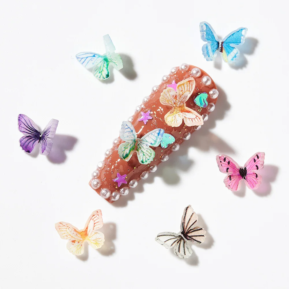 10Pcs 3D Mini Colorful Butterfly Charm Butterflies Nail Art Rhinestones Decoration Pixie Acrylic Nail Ornaments DIY Manicure