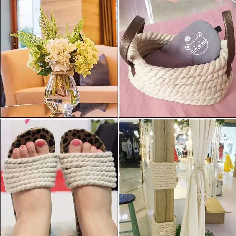 Imagen 7: Cuerda trenzada de algodón de 4-20mm, cordones de macramé de algodón Natural para manualidades DIY, decoración del hogar, Material de tejer, cuerdas de boda