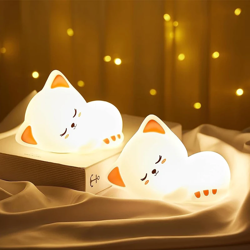 

Lovely Cat USB Rechargeable Silicone LED Night Light Bedroom Bedside Small Table Lamp For Kids Baby Gift Touch Sensor nightlight