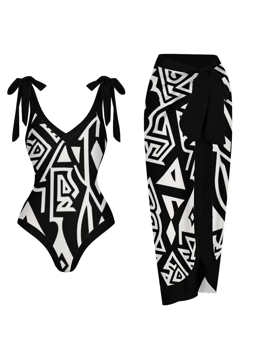 2025 String One Piece Swimsuit & Vent Skirt Padded Sexy Swimwear Women Bathing Suit Female Swimming Summer Beachwear Bodysuit image 2