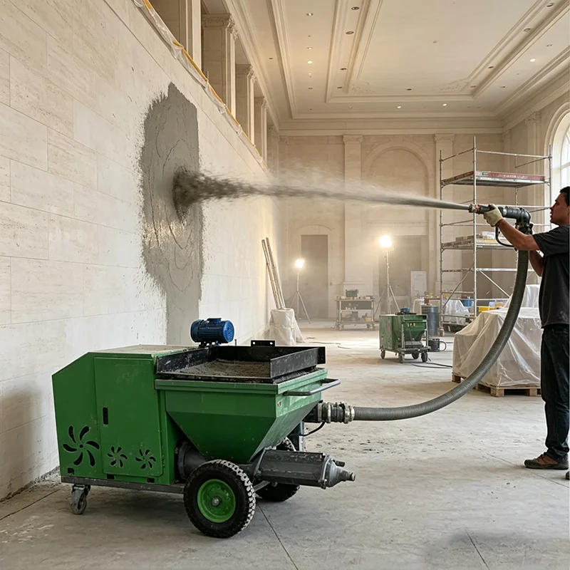 Diesel Mortar Sprayer Waterproof Design Cement Stucco Render Plaster Spraying Machine