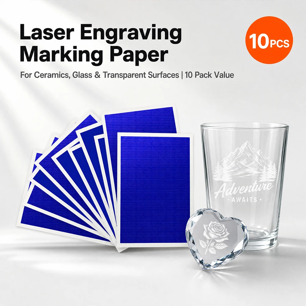 Algolaser 10Pcs Laser Engraving Marking Paper Blue Film DIY Personalized Gift Making for Glass Ceramic Crystal Acrylic CO2 Diode Laser Engraver Color Marking Sheet