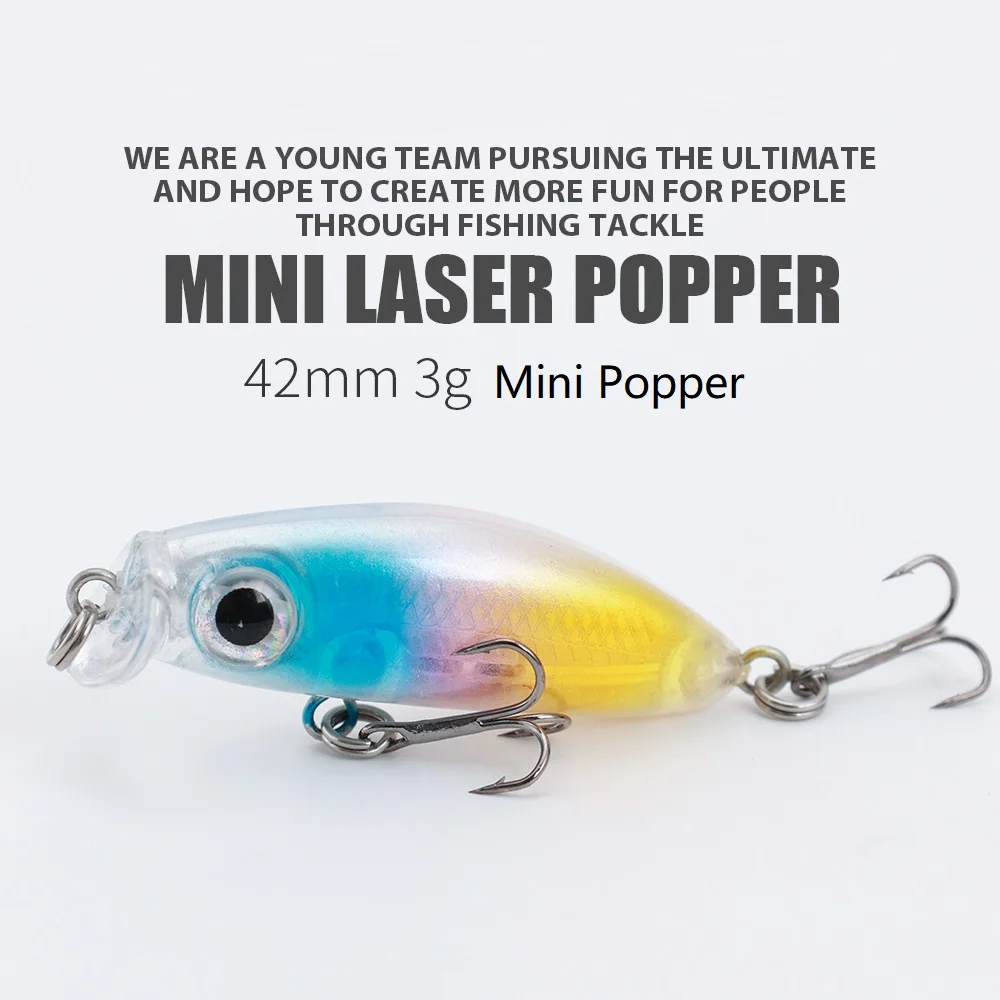 1pcs Popper Fishing Lure 4.2cm2.8g Mini Laser Popper Slow Decline Hard Bait Wobbler Jig Bait With Two Treble Hook Fishing Tackle