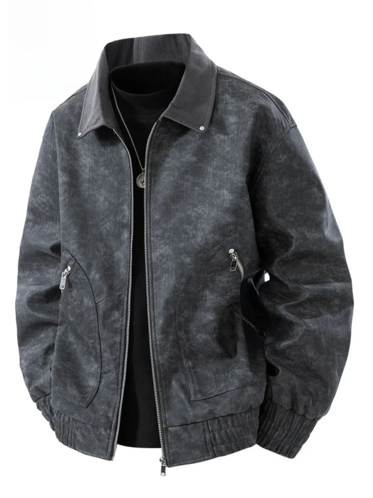 

Paul Men's 2025 New Spring Autumn Flip Collar Jaet Men's Leather Sportswear Outdoor Workwear Casual Sle Windproof ort Coat