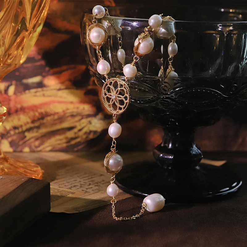 Natuurlijke Zoetwaterparel Ketting 18k Vergulde Handgemaakte Ontwerp Luxe Ketting Vrouwen Sieraden GN0260