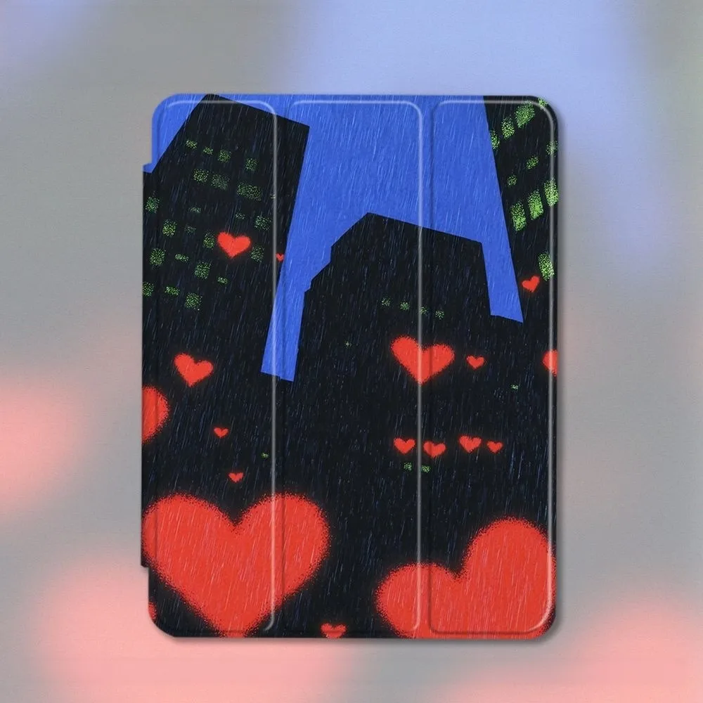 City Red Hearts Rain Print Pen Slot Tablet Case For iPad 2026 Air 8 7 6 4 3 2 1 Pro 2024 11in 12th 11 10 9 8 7 6 5th Cover