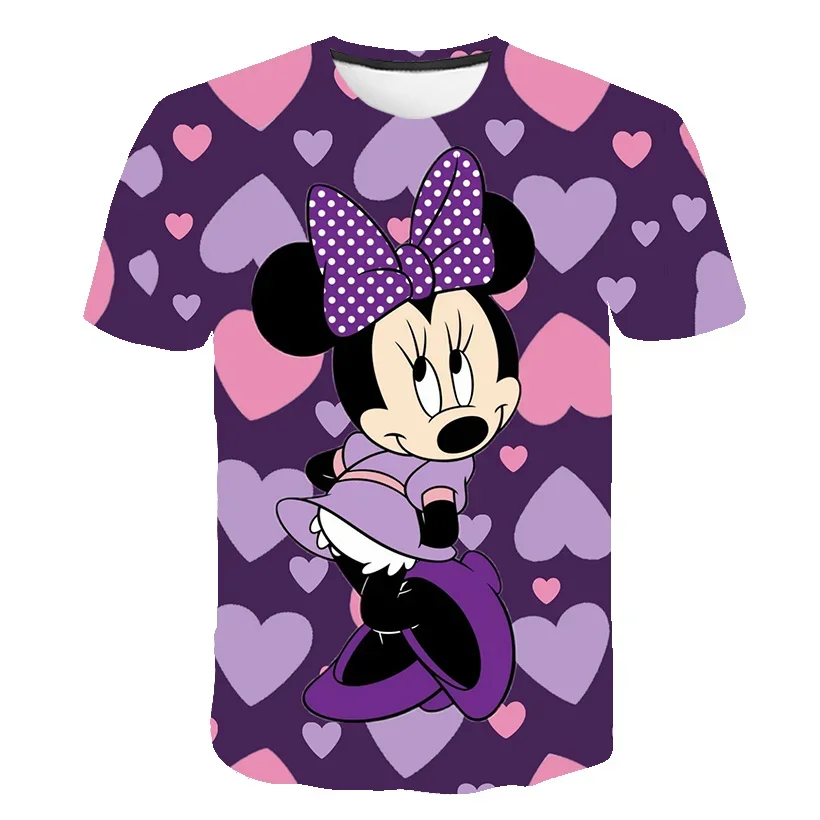 New T-shirts for Girls Children Fashion Heart Minnie Print T Shirt Streetwear Clothes Kawaii Mickey Mouse Disney T Shirt