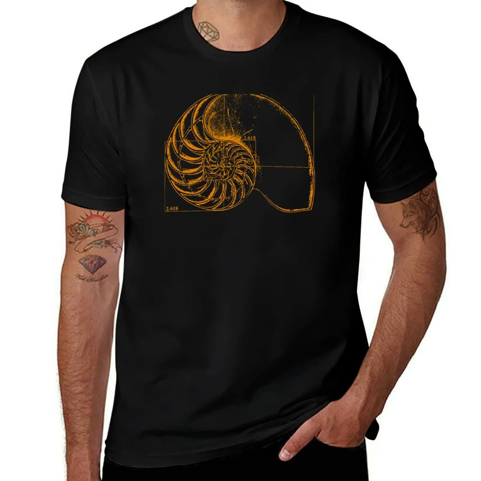 

Fibonacci on a nautilus shell (orange) T-Shirt graphic t shirts for man t shirt man designer T-Shirt