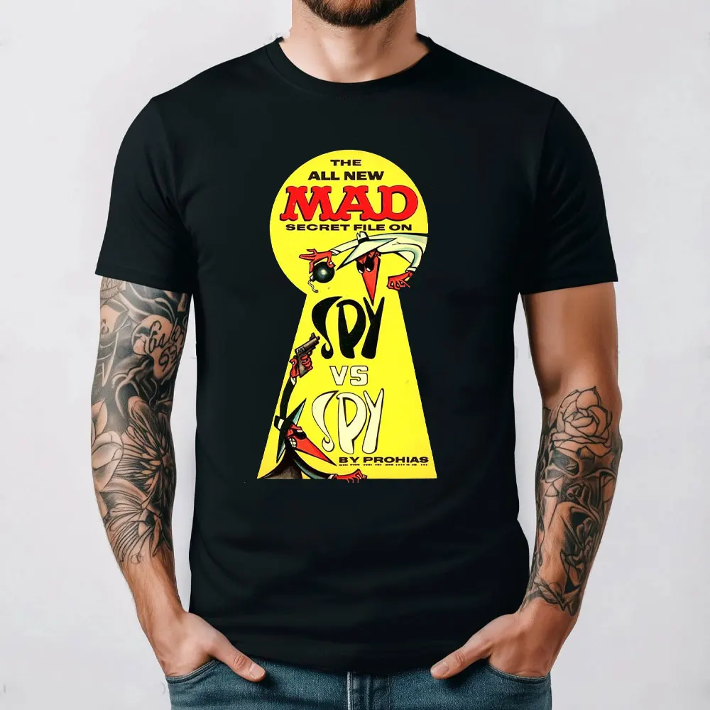 Spy Vs Spy Men's T Shirt Summer Cotton Crew Neck Humorous Retro 80s Cartoon Graphic Print Funny Vintage Inspired Fashion Tee