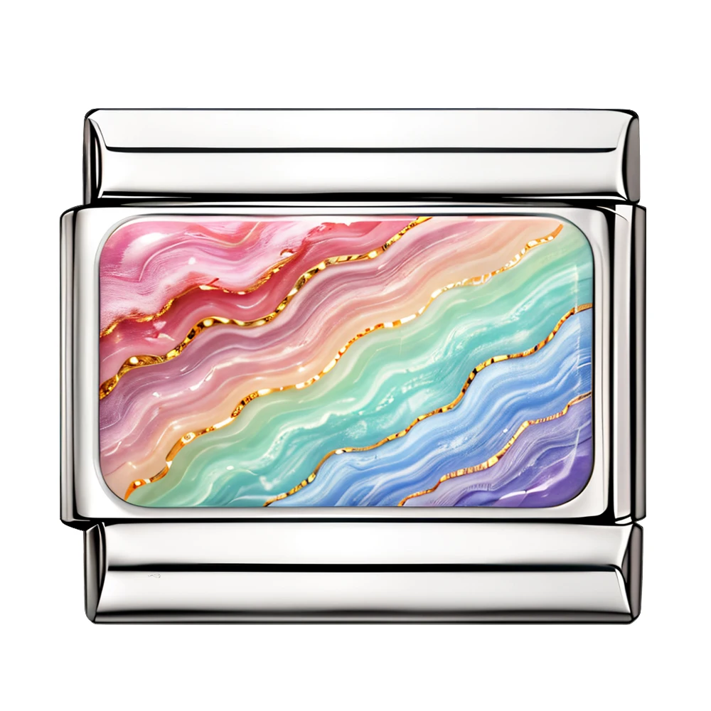 Colorful Marble Pattern Italian Charm Link Stone Texture Photo Fit 9mm Stainless Steel Bracelet DIY Making