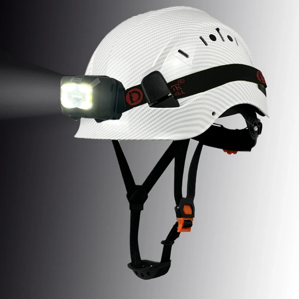 Carbon Fiber Color Safety Helmet With Led Head Light CE EN397 ABS Hard Hat ANSI Industrial Work At Night Head Protection