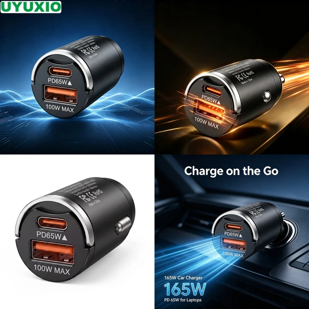 165W Travel Car Charger Heat Resistant Zinc Alloy Body PD 65W Type C and 100W USB A Power for Phones Tablets and Laptops