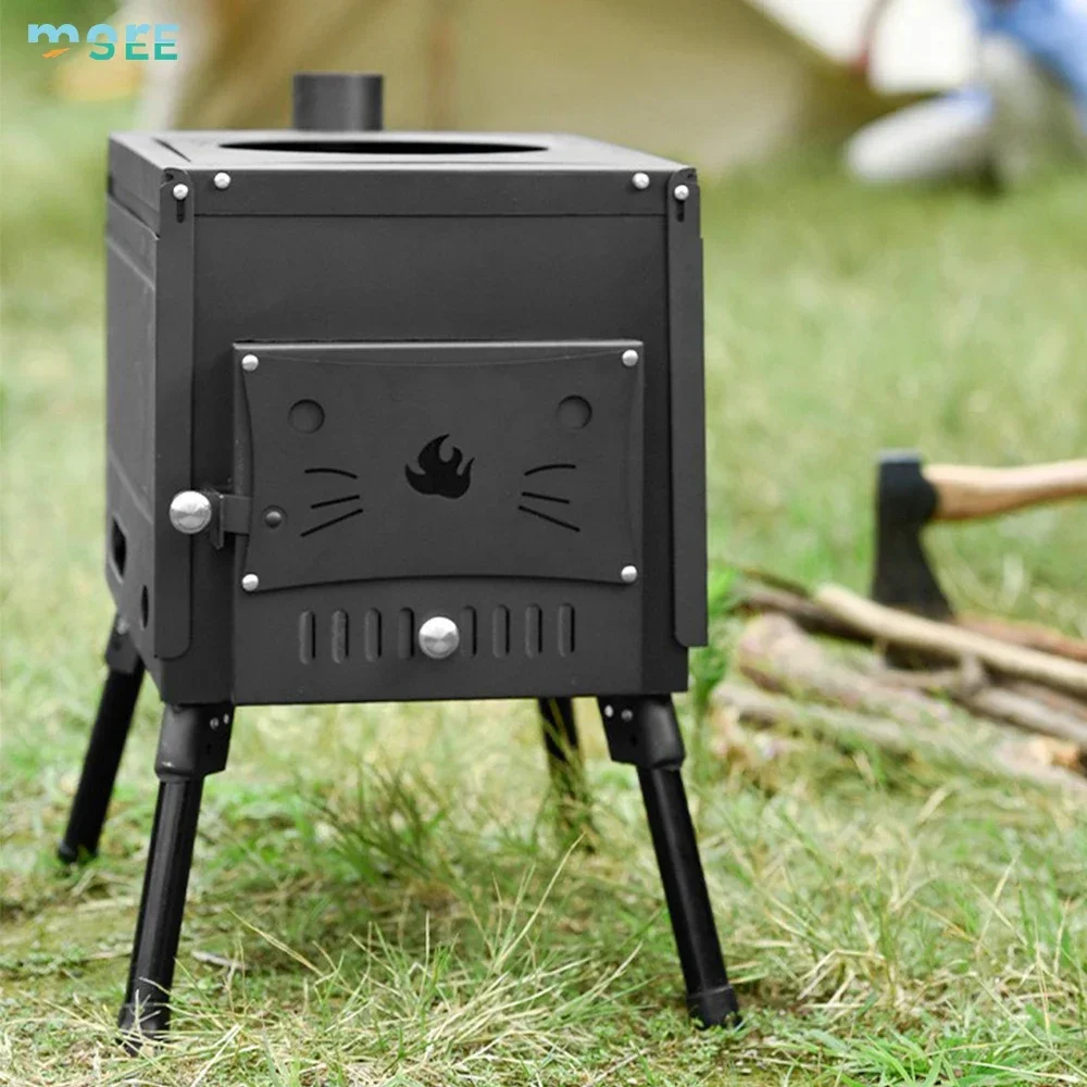 SeeMore Portable Cast Iron and Carbon Steel Burning Camp Stove Set Woodstove Kit with Carrying Case