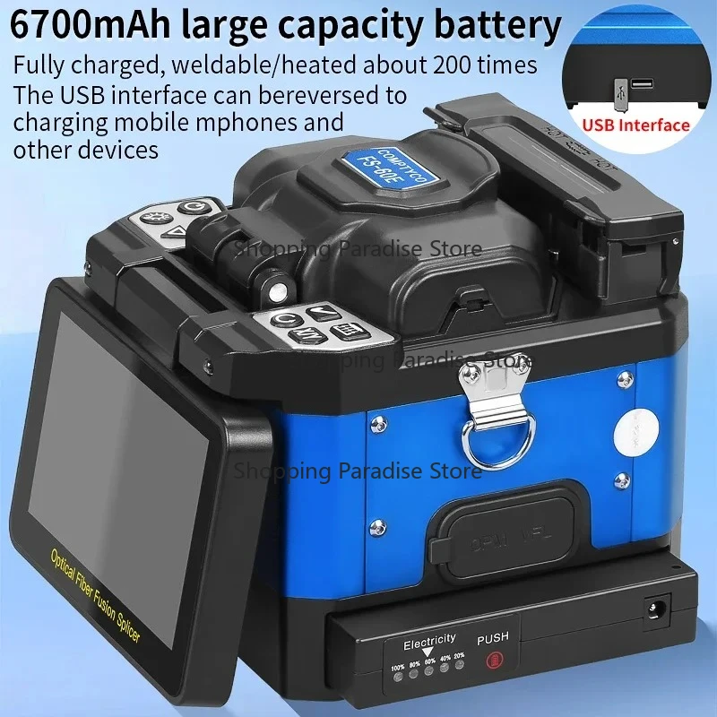FS-60E Fiber Fusion Splicer Machine with 6 Motors Touch Screen OPM VFL Support 10 Languages Fast Welding Tool for Optic Fiber