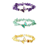One Piece Set Of Zircon Butterfly Copper Crushed Stone Bead Bracelet Fashionable Women's Beach Party Elegant Elastic Bracelet