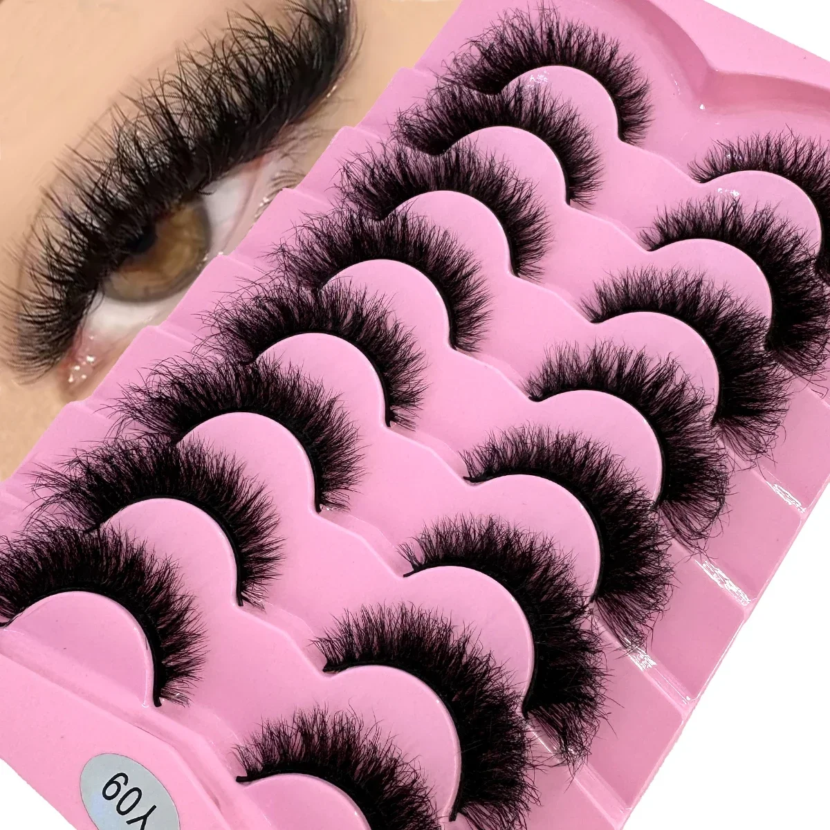 HBZGTLAD 8 Pairs Cat Eye Lashes Fluffy Faux Mink Lashes 8D Wispy Lashes Pack Dramatic Long Thick Volume Eyelashes False Eyelas