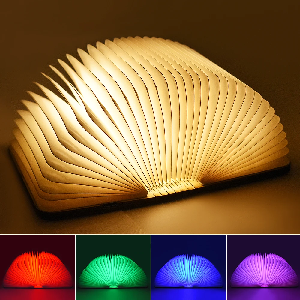 3D Creative LED Night Light USB Rechargeable Wooden Book Lamp RGB5 Color Folding Book Lamp Desktop Decorative Lamp for Kids Gift