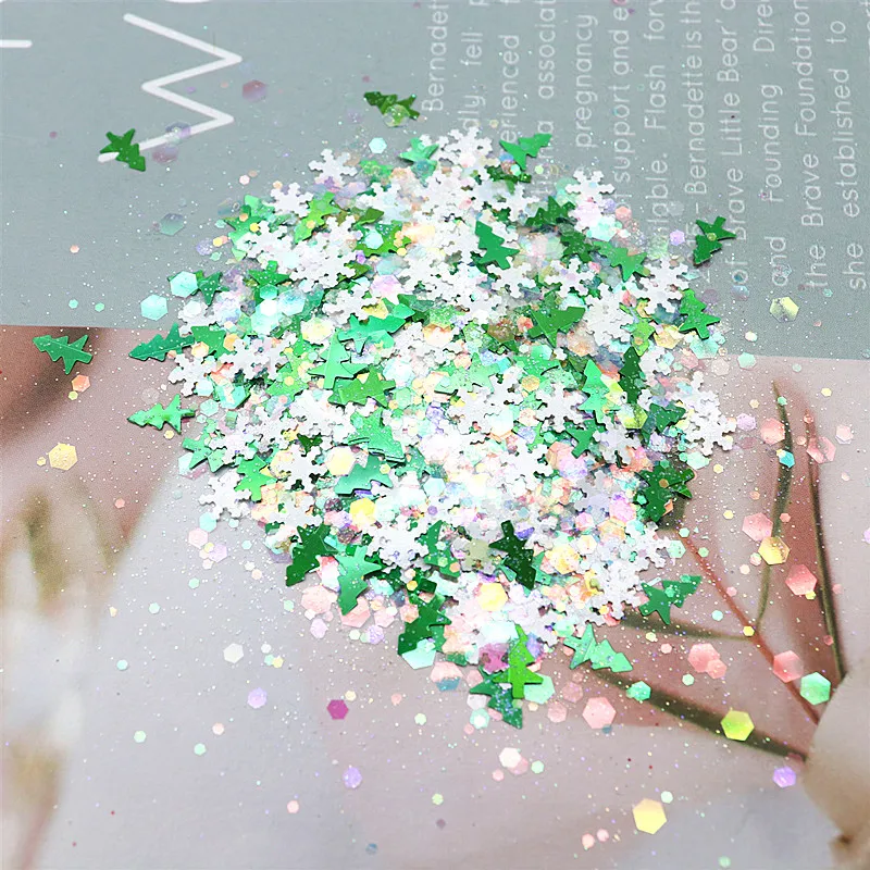 Nail Sequins Mixed Pentagram Point Snowflake Christmas Tree Sequins DIY Nail Drop Glue Slime Filling Cosmetics 10-20g