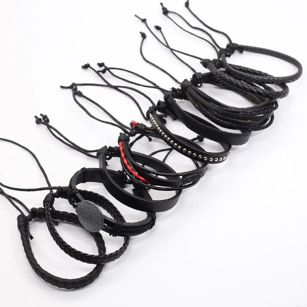 10 Teile/satz Schwarz Wrap Woven Neue Mode Handgemachte Männer Armbänder Männlichen Frauen Leder Armbänder Männer Armreif Großhandel Schmuck Geschenk – Detail 28