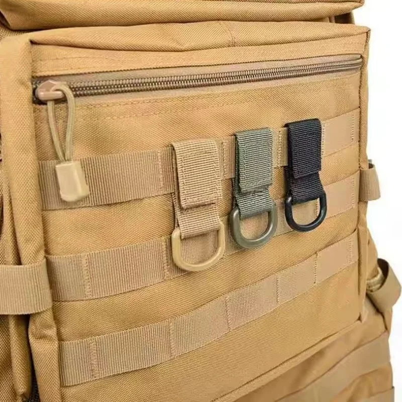 5Pcs Tactical Molle D‑Ring Hook Multifunction Nylon Webbing Hanging Buckle with Magic Tape for Backpack Keychain Outdoor Gear