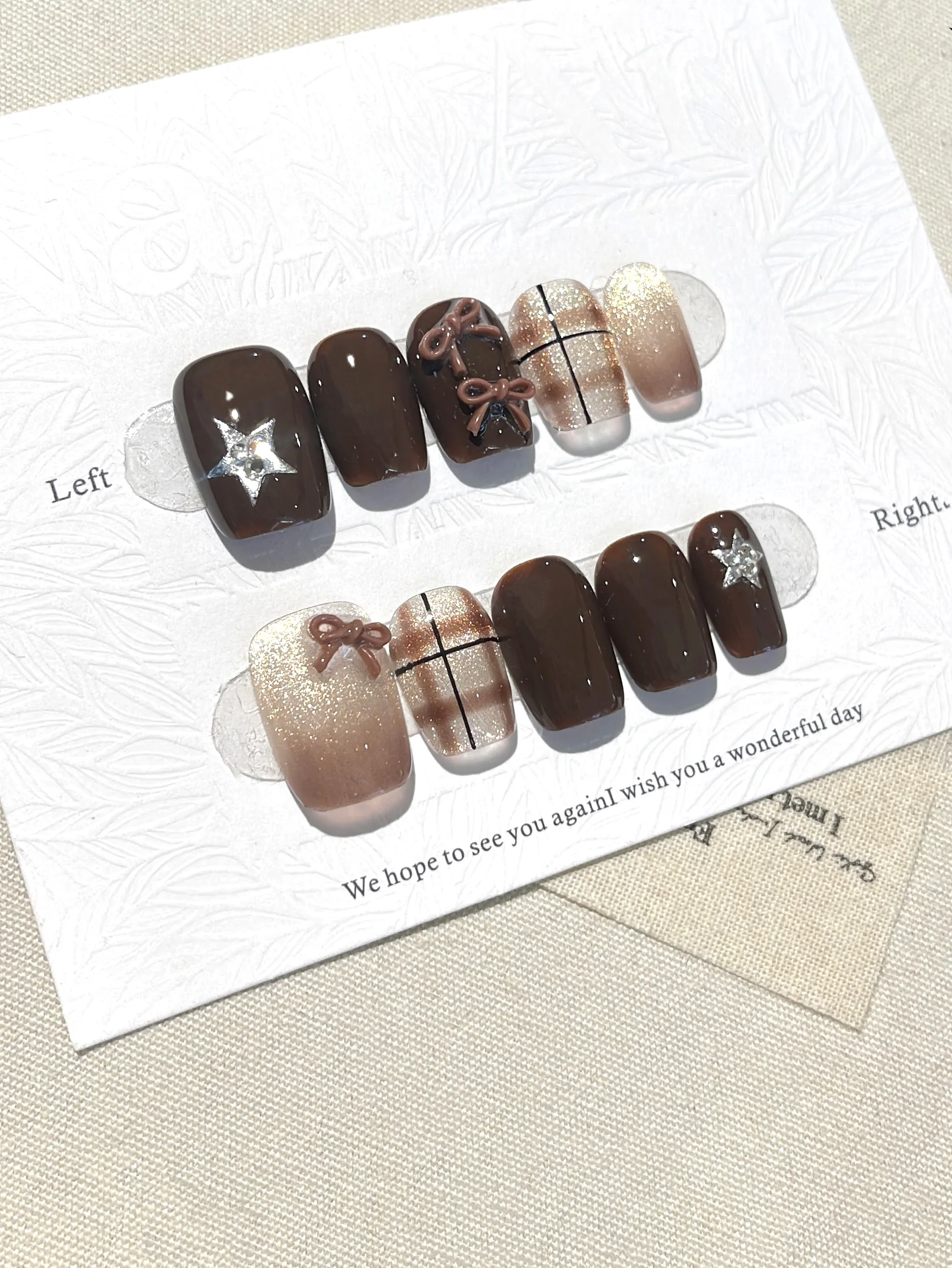 XMSJ 10PCS Exquisite Original Handmade Simple and Cute Three-Dimensional Bow and Five Pointed Star Pattern Press Nail Art