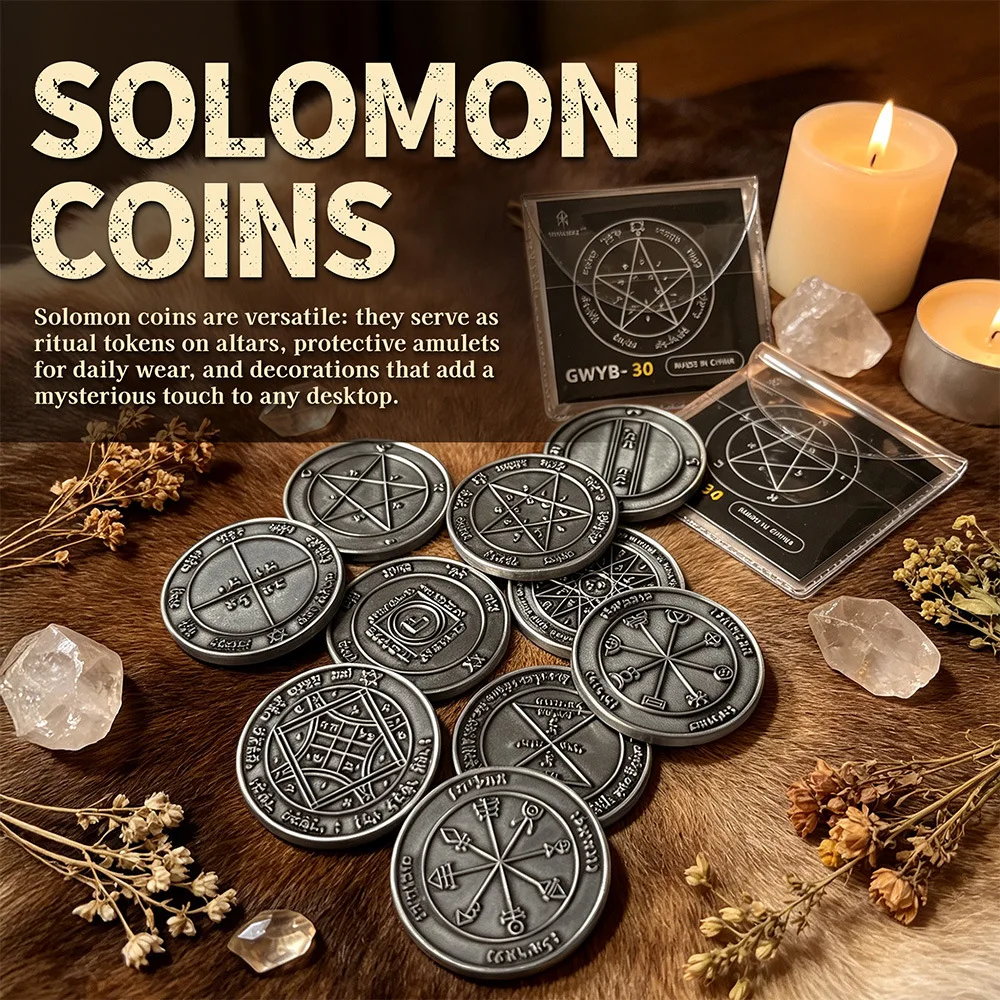 Key of Solomon Pentacle Talisman Coin Planetary Seal Amulet Occult Metal Tokens for Rituals,Spiritual Divination Gift Set