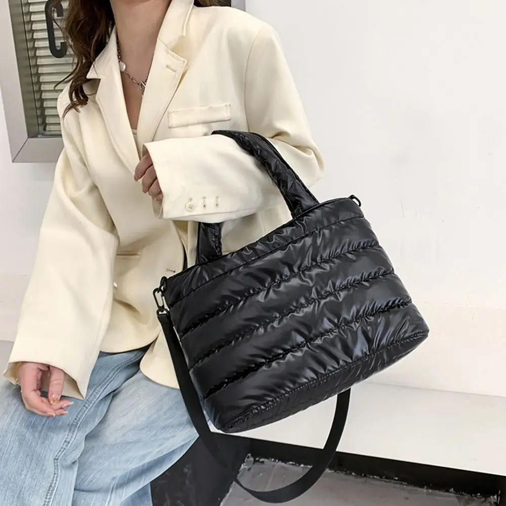 New Puffer Tote Bag for Women Quilted Puffy Handbag Lightweight Down Cotton Padded Shoulder Bag Down Padding Crossbody Handbag