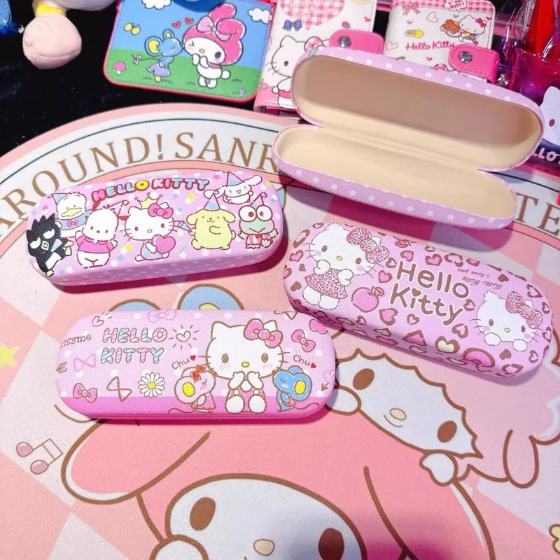 

Anime Hello Kitty Sanrio Glasses Case Y2K Kawaii Kuromi Cinnamoroll Pu Portable Protect Glasses Storage Box Student Kids Gifts