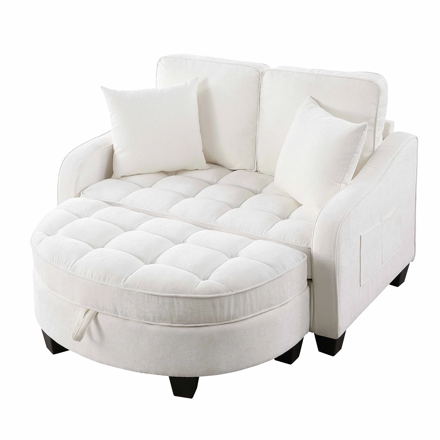 KOMHTOM 2-in-1 Multifunktionales Sofa-Bett, Aufbewahrungs-Hocker, Atmungsaktiver Stoff, Eukalyptusholz, Ideal für kleine Räume