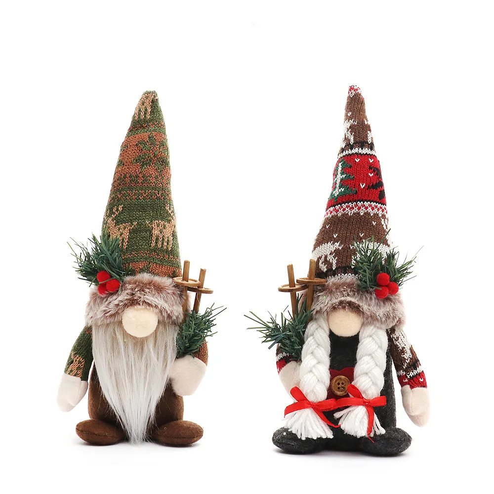 Christmas Faceless Gnomes Plush Elf Figurine Knitted Hat Doll for  Decoration