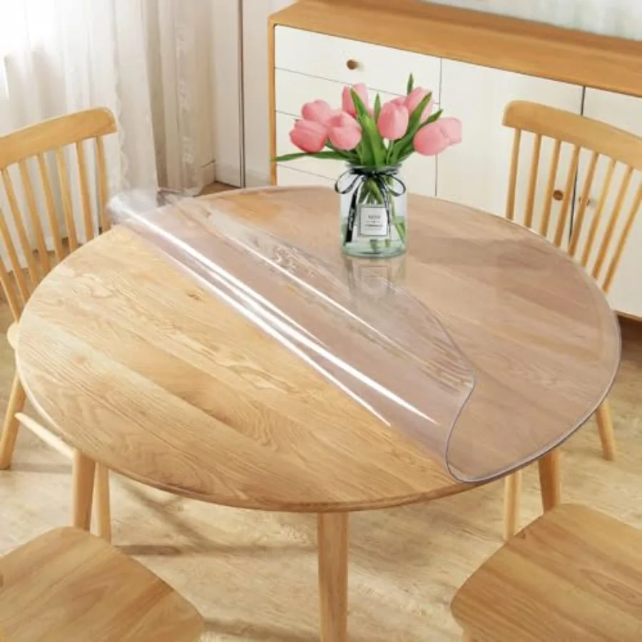 

50" Inch Diameter Round Table Cover Dining Coffee End Bed Sofa Side Tabletop Protector Clear Plastic Tablecloth PVC Vinyl Wipea