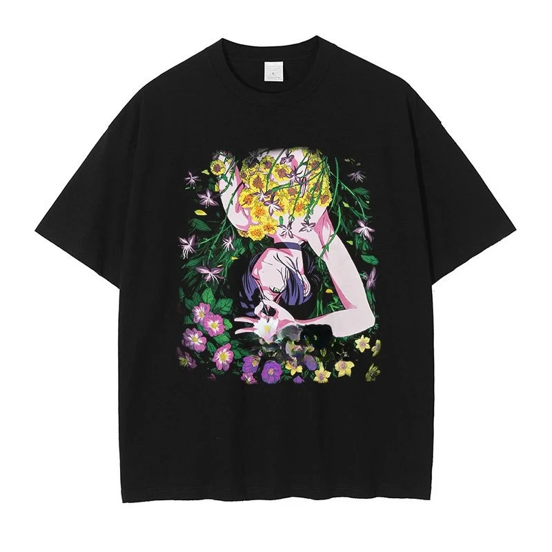 Harajuku Y2k بلايز الارتفاع تي شيرت مطبوع انمي ياباني خمر الجرافيك تي شيرت الرجال تيز الجولة الرقبة النساء الملابس Y2k #1