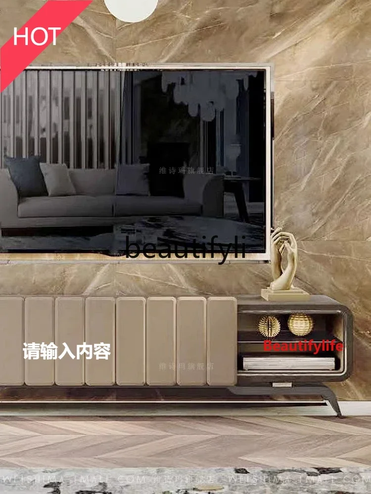 

smt03A ss Asmt14 ТВ-шкаф современный светлый роскошный модный итальянский минималистичный кожаный простой 2-метровый, узкий белый