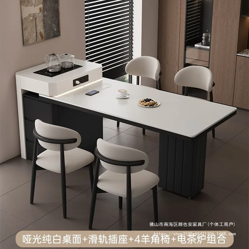 Simple rock slab multi-functional retractable household small apartment dining table and chair combination