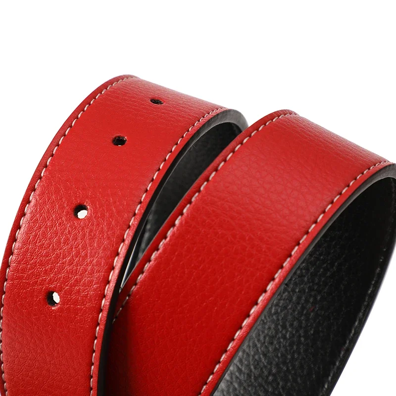 Herren Gürtel aus hochwertigem PU-Leder, glatte Schnalle, ohne Schnalle, Luxusmarke, 3,8 cm – Detail 2